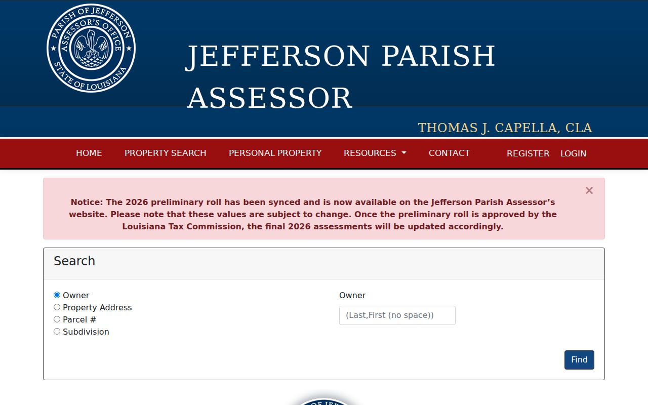 Harvey residents directory Jefferson Parish assessor search