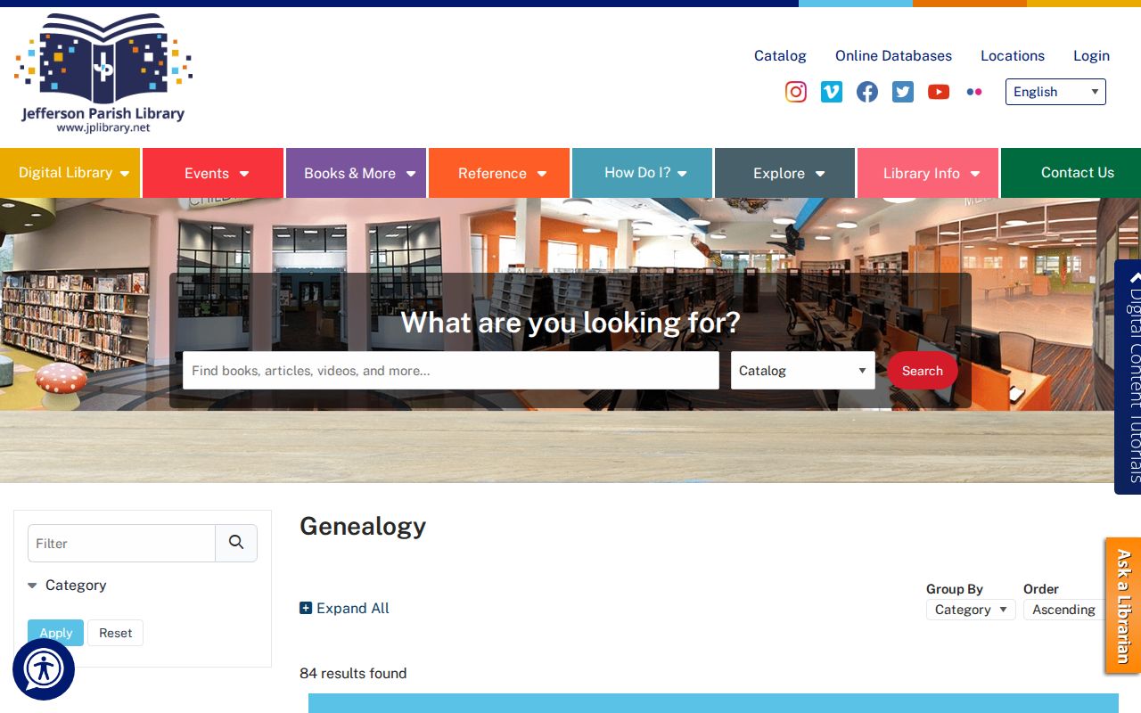 Harvey residents directory Jefferson Parish Library genealogy resources