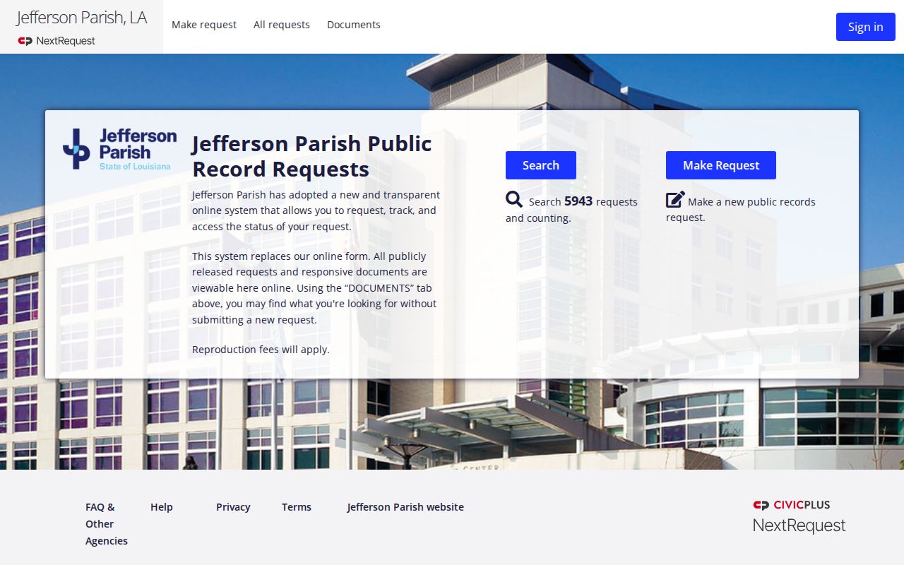 Harvey residents directory Jefferson Parish records request