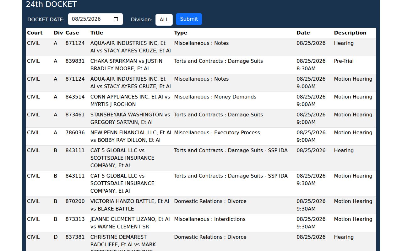 Harvey resident lookup using the JeffNet mobile court docket